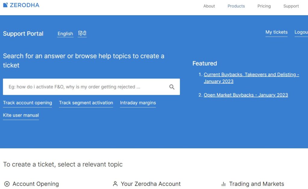 Zerodha support page